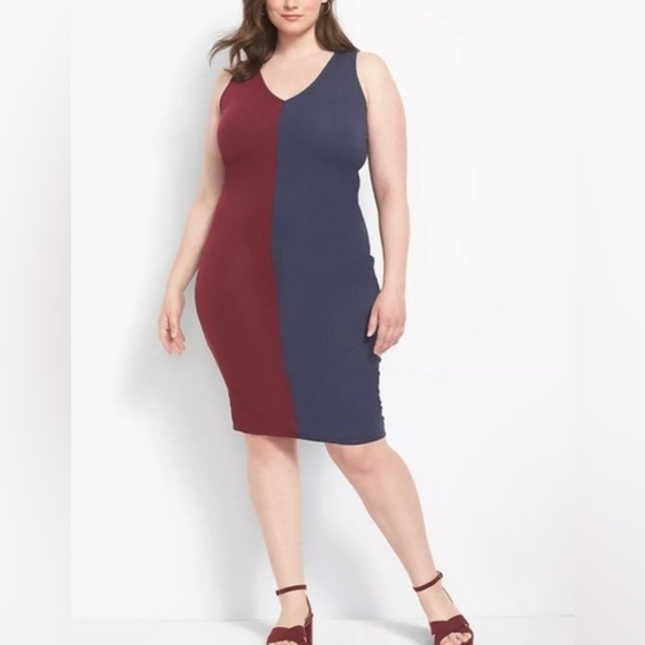 Lane‎ Bryant Maroon & Navy Colorblock Body-con dress & long cardigan 22/24 - Picture 2 of 8